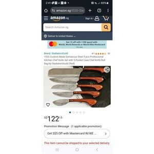 Handmade Damascus‎ Steel Chef set 5 pieces with Wooden handle Gladiators Guild